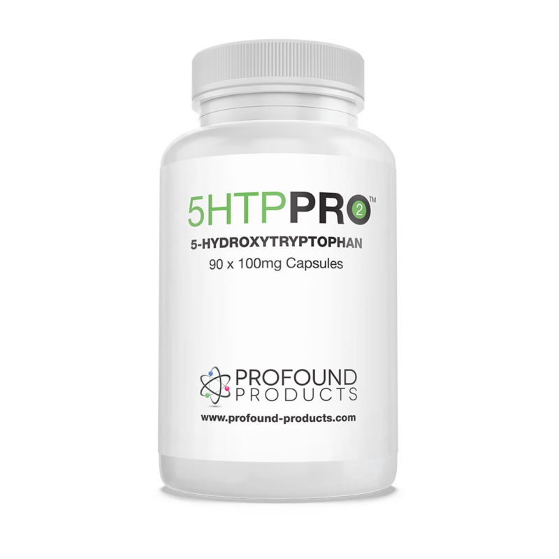 5HTP PRO2 capsule packaging with white background and green and black text