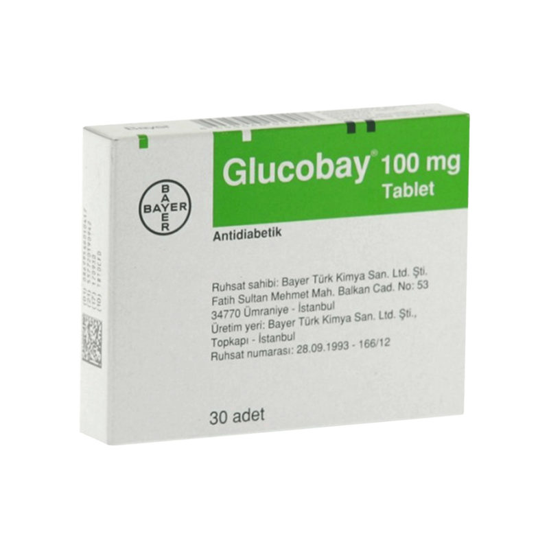 Glucobay product packaging containing 30 Antidiabetic tablets