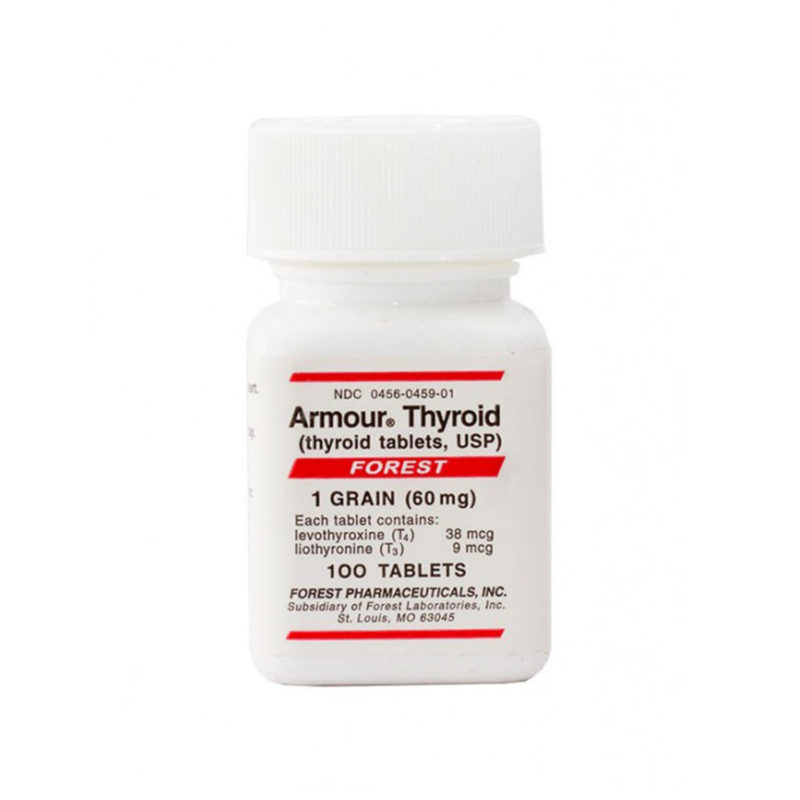 Armour Thyroid product bottle of 100 thyroid tablets