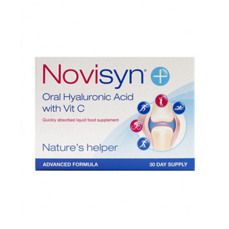Novisyn product packaging for Oral Hyaluronic Acid with Vit C dietary supplements