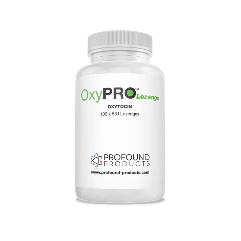 OxyPRO product packaging containing 100 Oxytocin Lozenges