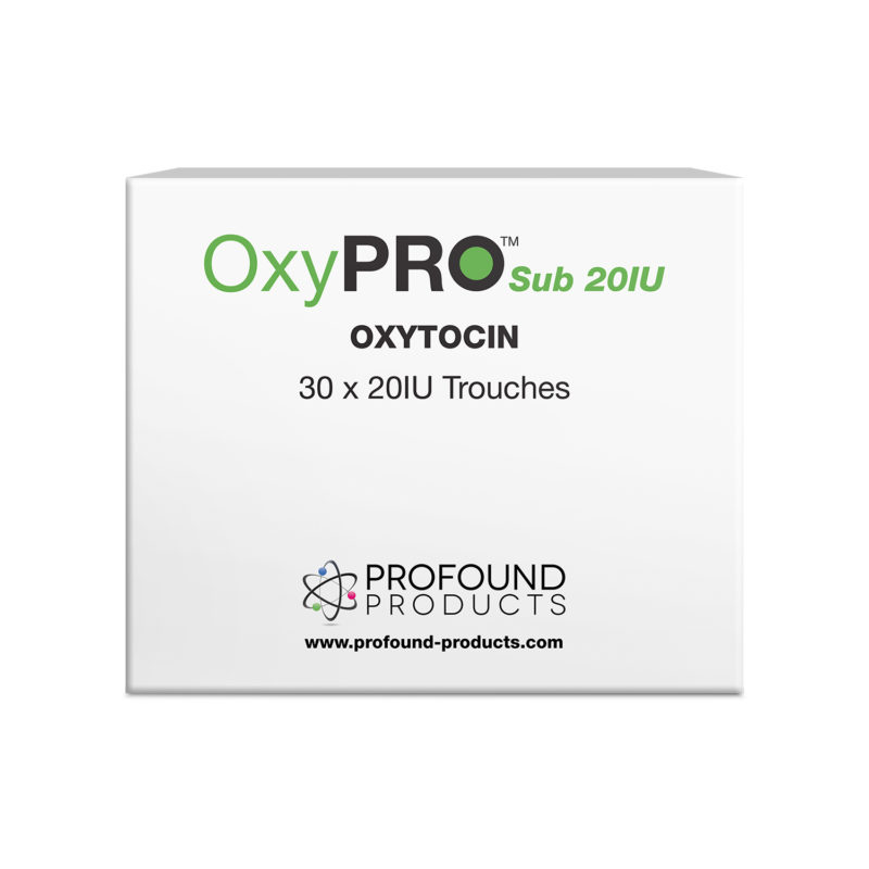 OxyPRO product packaging containing 30 Oxytocin Trouches