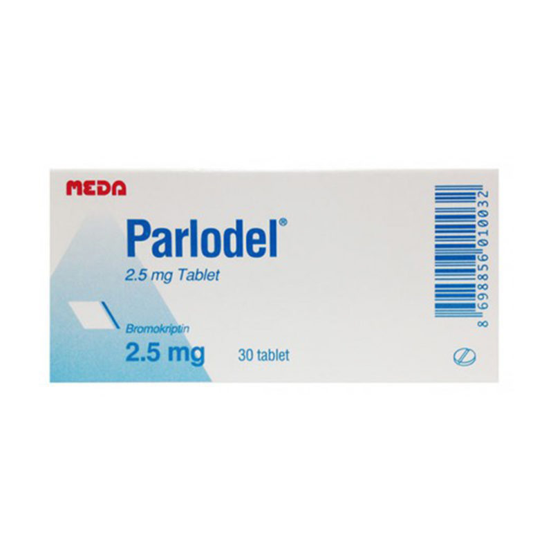 Parlodel tablet product packaging in blue and white