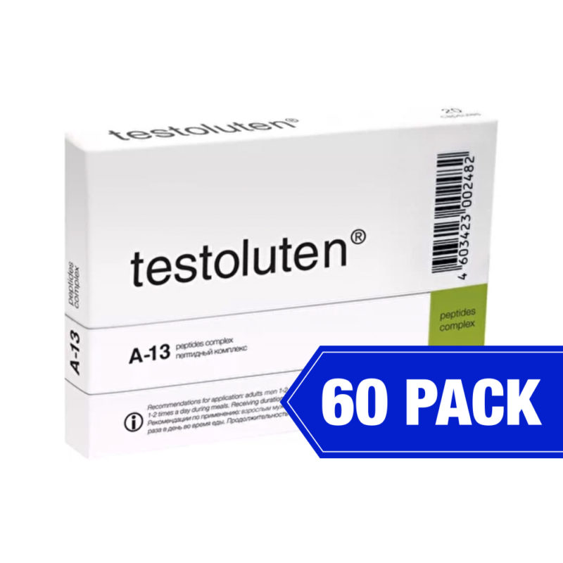 Testoluten product packaging for A-13 peptide complex