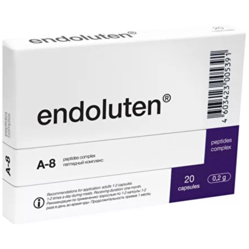 Endoluten product packaging of A-8 peptide complex